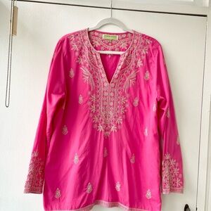 Sigrid Olsen Pink Gold Embellished Long Sleeve Tunic